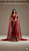 Royal Bridal Red Saree with Embroidered Border & Long Veil