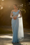 Ice Blue Designer Saree with Sequin Blouse & Net Drape