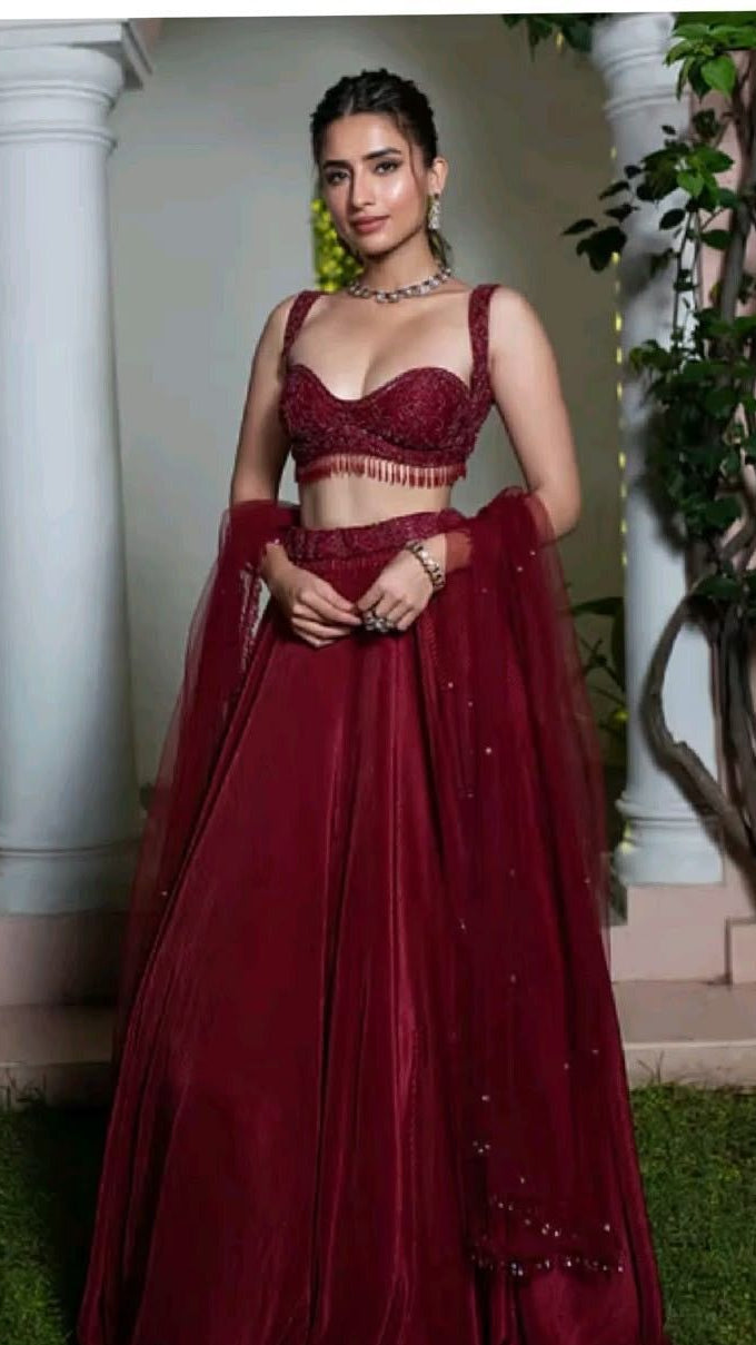 Ruby Red Embroidered Bridal Lehenga Set