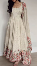 Ivory Floral Anarkali Gown with Dupatta